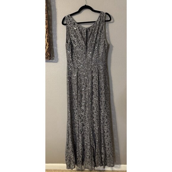 Ignite Long Evening Formal Dress 18 Silver Pewter Sequin Gown Wedding Party NEW - Picture 11 of 12
